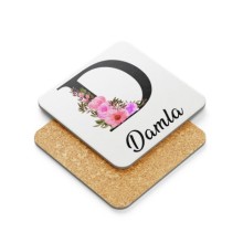 Kişiye Özel D Harfi Temalı Çiçekli Tasarım Metal Mantar Bardak Altlığı