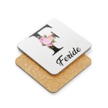 Kişiye Özel F Harfi Temalı Çiçekli Tasarım Metal Mantar Bardak Altlığı