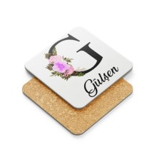 Kişiye Özel G Harfi Temalı Çiçekli Tasarım Metal Mantar Bardak Altlığı