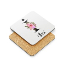 Kişiye Özel I Harfi Temalı Çiçekli Tasarım Metal Mantar Bardak Altlığı