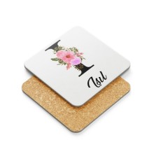 Kişiye Özel İ Harfi Temalı Çiçekli Tasarım Metal Mantar Bardak Altlığı