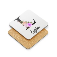 Kişiye Özel L Harfi Temalı Çiçekli Tasarım Metal Mantar Bardak Altlığı