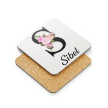 Kişiye Özel S Harfi Temalı Çiçekli Tasarım Metal Mantar Bardak Altlığı