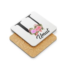 Kişiye Özel U Harfi Temalı Çiçekli Tasarım Metal Mantar Bardak Altlığı