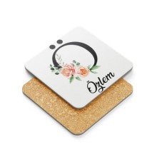 Kişiye Özel Ö Harfi Temalı Gül Tasarım Metal Mantar Bardak Altlığı