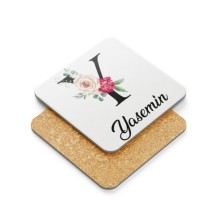 Kişiye Özel Y Harfi Temalı Gül Tasarım Metal Mantar Bardak Altlığı