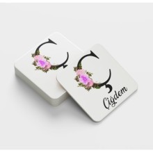 Kişiye Özel Ç Harfi Temalı Çiçekli Tasarım Cam Bardak Altlığı