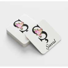 Kişiye Özel Ş Harfi Temalı Çiçekli Tasarım Cam Bardak Altlığı