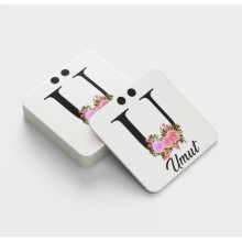 Kişiye Özel Ü Harfi Temalı Çiçekli Tasarım Cam Bardak Altlığı