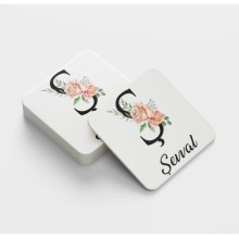 Kişiye Özel Ş Harfi Temalı Gül Tasarım Cam Bardak Altlığı