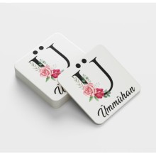 Kişiye Özel Ü Harfi Temalı Gül Tasarım Cam Bardak Altlığı