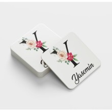 Kişiye Özel Y Harfi Temalı Gül Tasarım Cam Bardak Altlığı