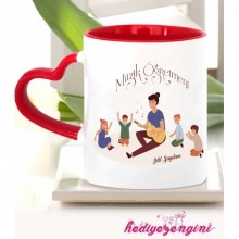 Kişiye Özel Müzik Öğretmeni 5 Temalı Kalp Saplı Kırmızı Kupa