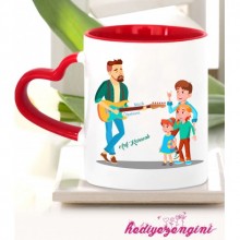 Kişiye Özel Müzik Öğretmeni 2 Temalı Kalp Saplı Kırmızı Kupa