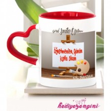 Kişiye Özel Görsel Sanat Öğretmeni Temalı Kalp Saplı Kırmızı Kupa