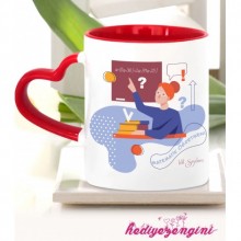Kişiye Özel Matematik Öğretmeni 16 Temalı Kalp Saplı Kırmızı Kupa