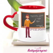 Kişiye Özel Öğretmenler Günü 11 Temalı Kalp Saplı Kırmızı Kupa