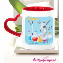 Kişiye Özel Kimya Öğretmeni 4 Temalı Kalp Saplı Kırmızı Kupa