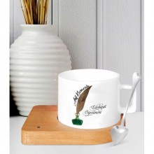 Kişiye Özel Edebiyat Öğretmeni Temalı Ahşap Altlı Seramik Fincan