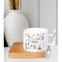 Kişiye Özel Kimya Öğretmeni 2 Tema Ahşap Altlıklı Seramik Fincan