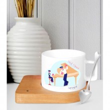 Kişiye Özel Müzik Eğitmeni 2 Temalı Ahşap Altlıklı Seramik Fincan