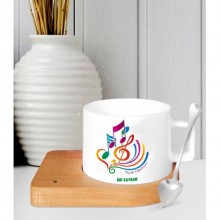 Kişiye Özel Müzik Öğretmeni4 Temalı Ahşap Altlıklı Seramik Fincan