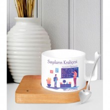 Kişiye Özel Geometri Öğretmeni Temalı Ahşap Altlıklı Fincan