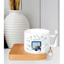 Kişiye Özel Matematik Öğr.15 Temalı Ahşap Altlıklı Seramik Fincan