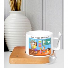 Kişiye Özel Ana Okulu Öğr. Temalı Ahşap Altlıklı Seramik Fincan