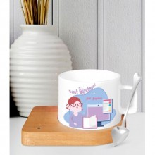 Kişiye Özel Sınıf Öğretmeni7 Temalı Ahşap Altlıklı Seramik Fincan