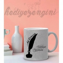 Kişiye Özel Edebiyat Öğretmeni Tasarımlı Gümüş Simli Kupa
