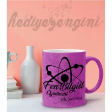 Kişiye Özel Fen Bilgisi Öğretmeni 2 Tasarımlı Pembe Simli Kupa