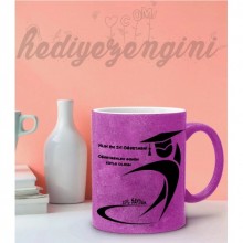 Kişiye Özel Öğretmenler Günü 8 Tasarımlı Pembe Simli Kupa