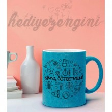 Kişiye Özel Kimya Öğretmeni 5 Tasarımlı Mavi Simli Kupa