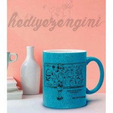 Kişiye Özel Sınıf Öğretmeni 2 Tasarımlı Mavi Simli Kupa