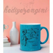 Kişiye Özel Sınıf Öğretmeni Tasarımlı Mavi Simli Kupa