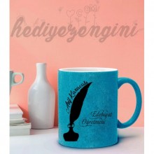 Kişiye Özel Edebiyat Öğretmeni Tasarımlı Mavi Simli Kupa