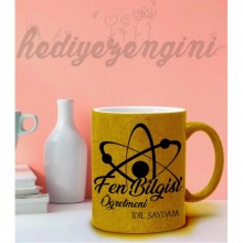 Kişiye Özel Fen Bilgisi Öğretmeni 2 Tasarımlı Sarı Simli Kupa