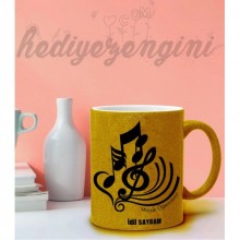 Kişiye Özel Müzik Öğretmeni 4 Tasarımlı Sarı Simli Kupa