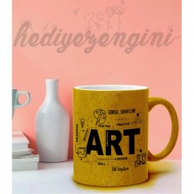 Kişiye Özel Görsel Sanatlar Öğretmeni Tasarımlı Sarı Simli Kupa