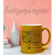 Kişiye Özel Sınıf Öğretmeni 2 Tasarımlı Sarı Simli Kupa