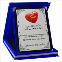 Kişiye Özel Kalp Tasarımlı Öğretmen Anne Temalı Lacivert Plaket