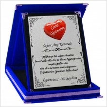 Kişiye Özel Kalp Tasarımlı Öğretmen 7 Temalı Lacivert Plaket