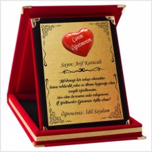 Kişiye Özel Kalp Tasarımlı Öğretmen 7 Temalı Kırmızı Plaket