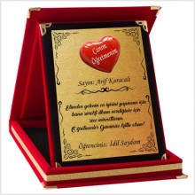 Kişiye Özel Kalp Tasarımlı Öğretmen 6 Temalı Kırmızı Plaket