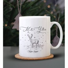 Kişiye Özel Mutlu Yıllar Geyik Tasarımlı Beyaz Kupa