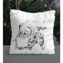 Kişiye Özel Mutlu Yıllar Noel Baba Tasarımlı Saten Kare Yastık