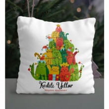 Kişiye Özel Kedili Yıllar Tasarımlı Saten Kare Yastık