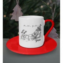 Kişiye Özel Mutlu Yıllar Noel Baba Tasarımlı Kırmızı Kahve Fincan