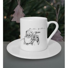 Kişiye Özel Mutlu Yıllar Noel Baba Tasarımlı Beyaz Kahve Fincanı